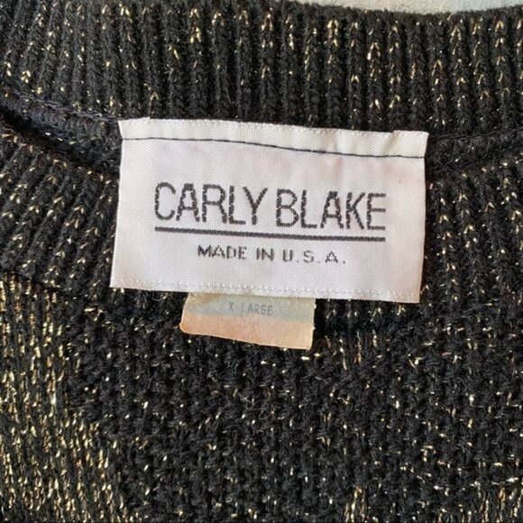 Vintage Carly Blake Black Gold Floral Simmer Pullover Sweater XL - Picture 2 of 7